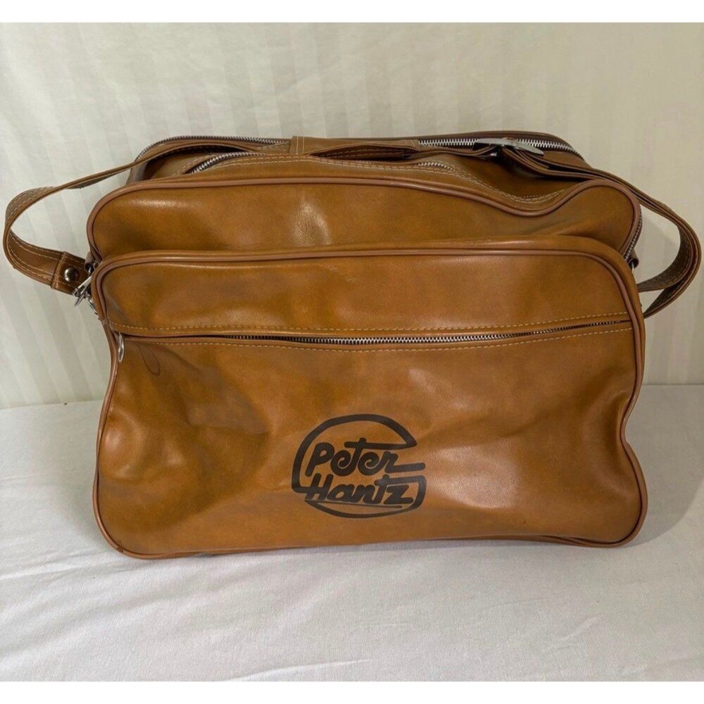 Vintage Peter Hantz Caramel Brown Faux Leather Travel Bag Shoulder Duffle